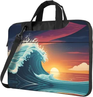 Sunset and Sunrise with Ocean Sea Waves pattern Fashionable and ultra-thin shoulder laptop bag 14 inch Shockproof soft lining