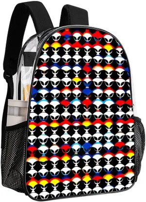 Supdreamc Adults Lightweight Cool Trippy Aliens Pattern Shoulder Book Bags Big Capacity Shoulder Bag Transparent Bag for Trekking Work Walking Cycling