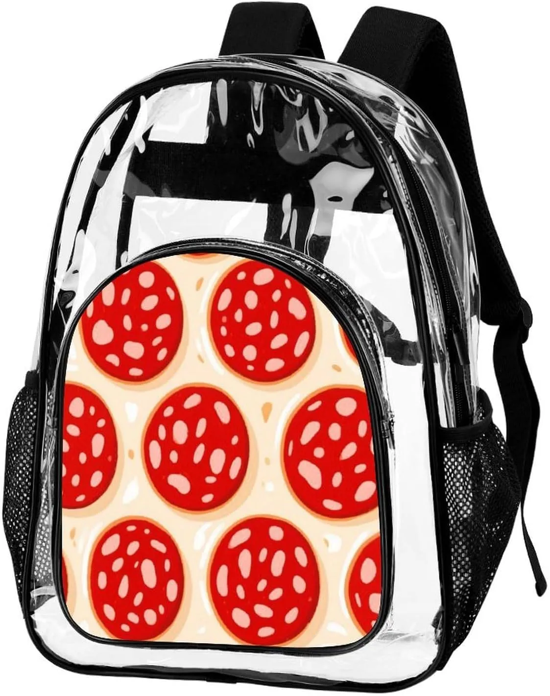 Supdreamc Lightweight Daypack Bookbag for Trekking Business Walking Cycling - Big Capacity Transparent Multipurpose Carry On Bag, Pepperoni Pizza Art Business Computer Bag