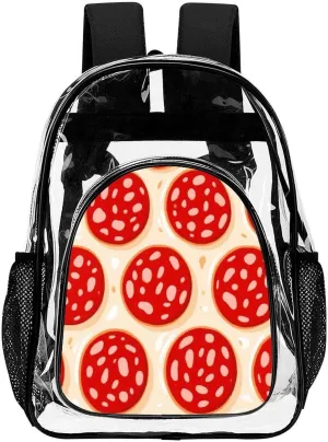 Supdreamc Lightweight Daypack Bookbag for Trekking Business Walking Cycling - Big Capacity Transparent Multipurpose Carry On Bag, Pepperoni Pizza Art Business Computer Bag