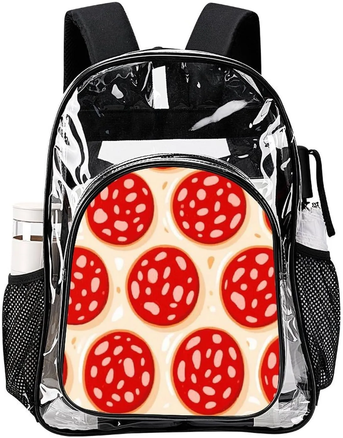 Supdreamc Lightweight Daypack Bookbag for Trekking Business Walking Cycling - Big Capacity Transparent Multipurpose Carry On Bag, Pepperoni Pizza Art Business Computer Bag