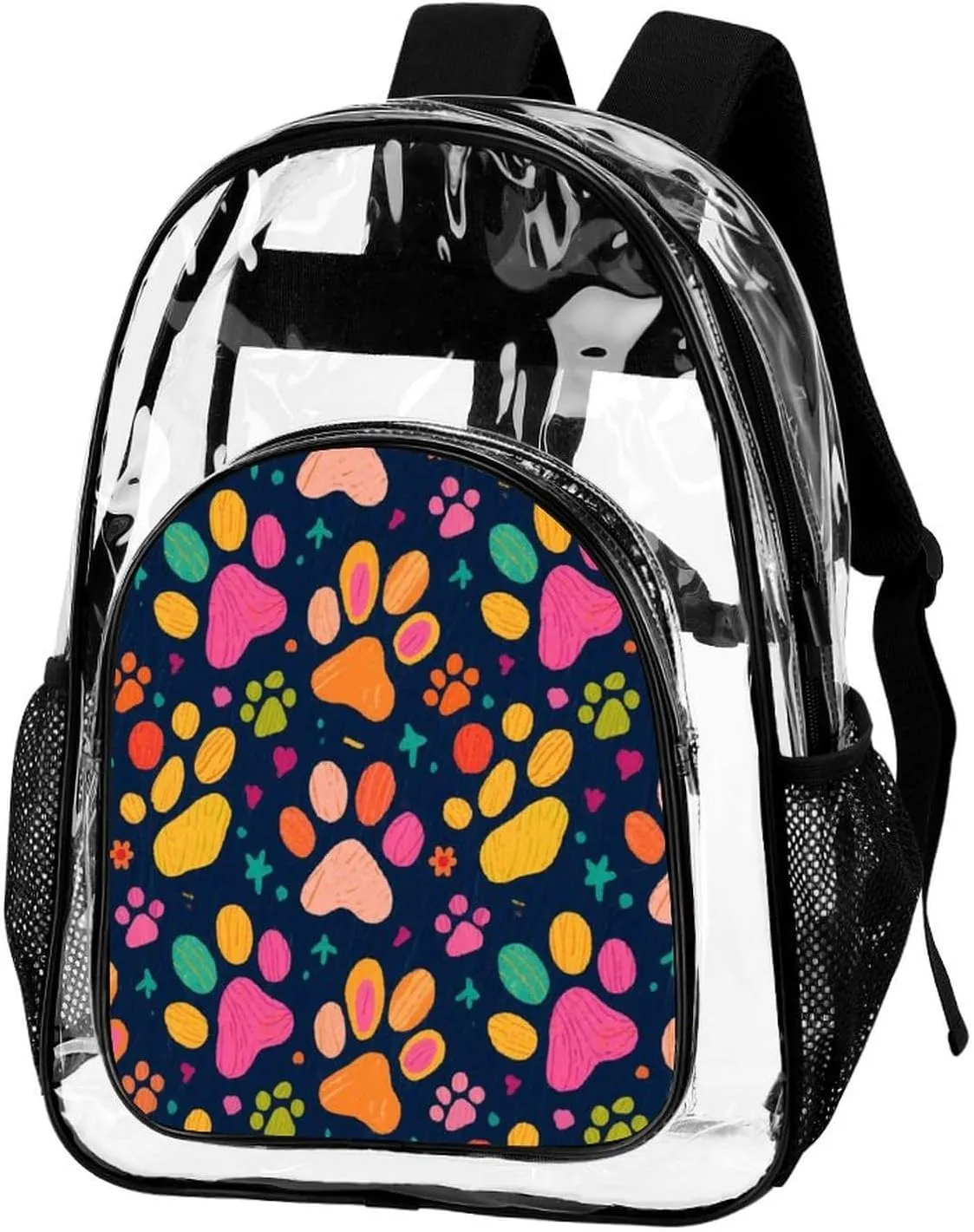 Supdreamc Men Women Lightweight Colorful Dog Bones Paw Prints Daypack Bookbag Big Capacity Carry On Bag Transparent Bag for Camping Travel Bicycle