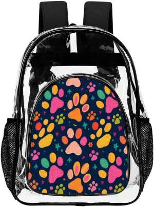 Supdreamc Men Women Lightweight Colorful Dog Bones Paw Prints Daypack Bookbag Big Capacity Carry On Bag Transparent Bag for Camping Travel Bicycle