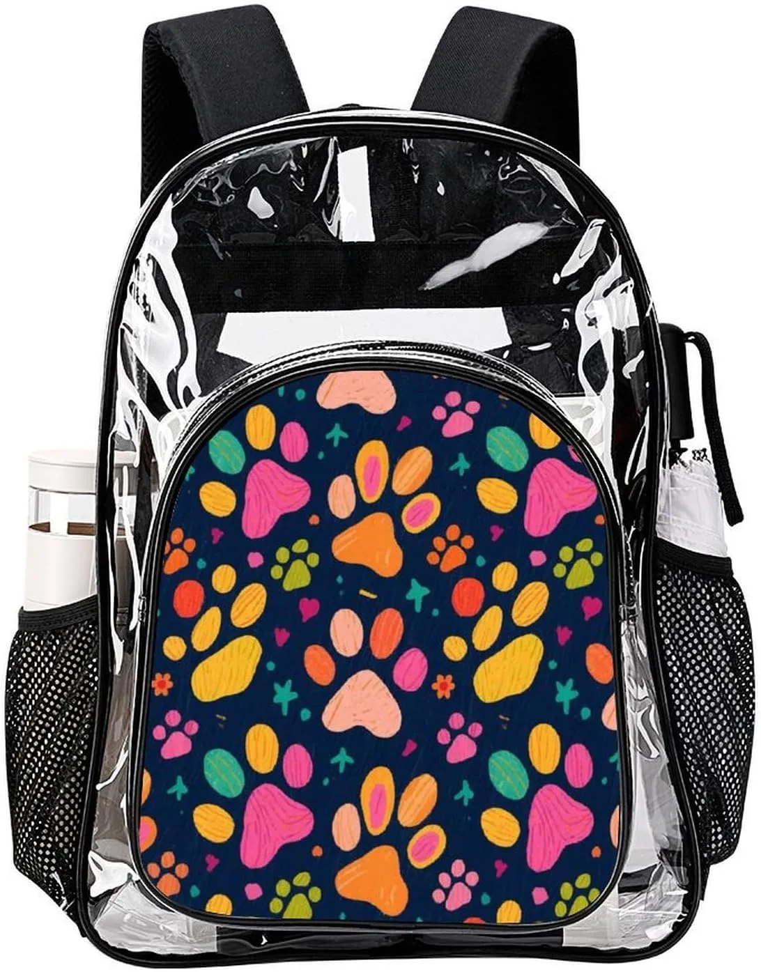 Supdreamc Men Women Lightweight Colorful Dog Bones Paw Prints Daypack Bookbag Big Capacity Carry On Bag Transparent Bag for Camping Travel Bicycle