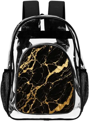 Supdreamc Men Women Transparent Black Marble Gold Texture Art Daypack Big Capacity Shoulder Bag With Adjustable Shoulder Straps for Camping Travel Walking Cycling