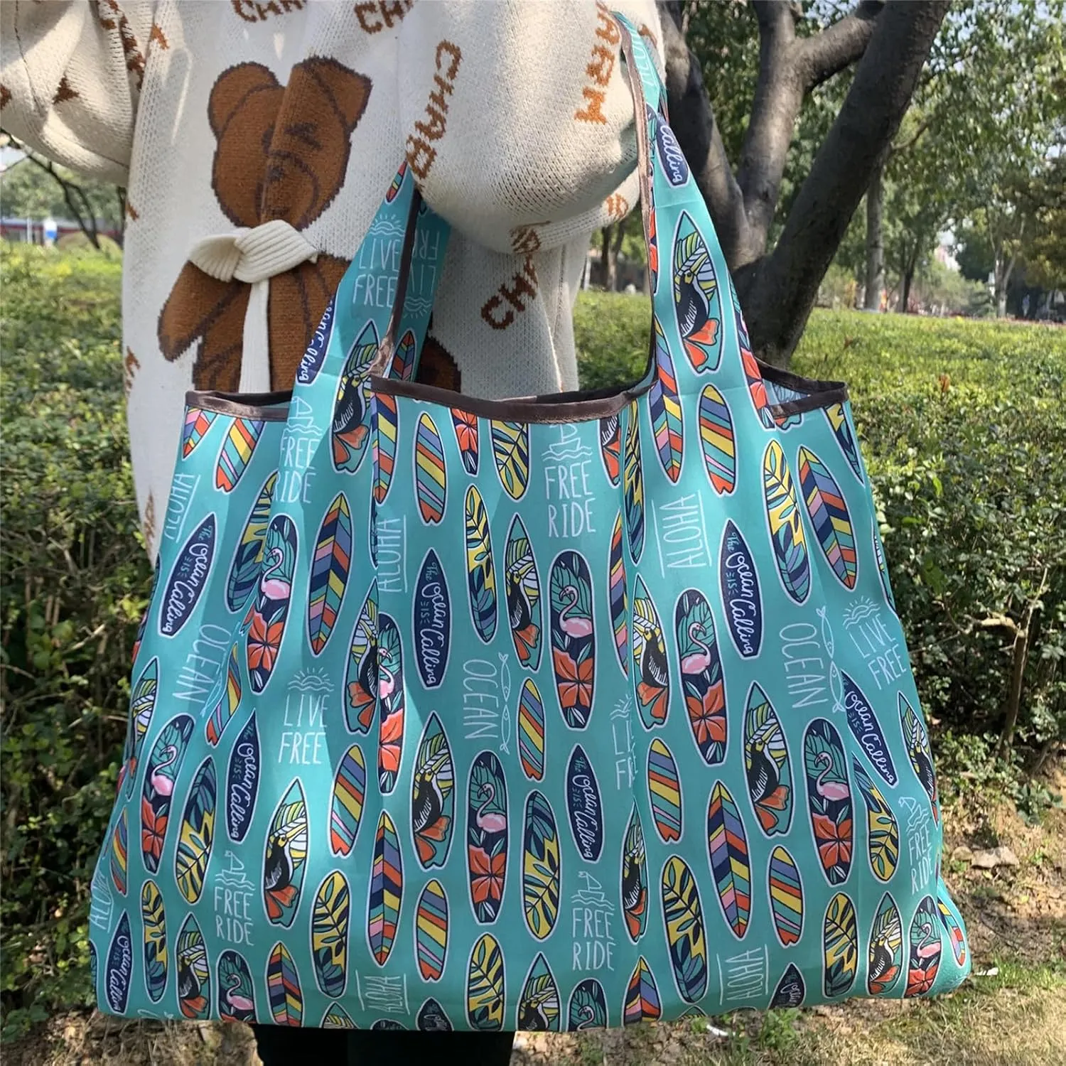 Super Large Reusable Grocery Bags 6 Packs Foldable Grocery Tote Bags Reusable Shopping Bags with Attached Pouch By Ahyuan