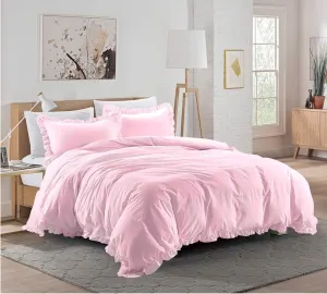 Super Soft 800 TC 3 Piece Baby Pink Edge Ruffle Frilled Full Duvet Cover Set (Duvet Cover   2 Pillowcases) Egyptian Cotton Button Closure Bedding Duvet Cover