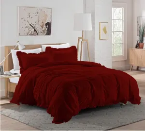 Super Soft 800 TC 3 Piece Burgundy Edge Ruffle Frilled Full Duvet Cover Set (Duvet Cover   2 Pillowcases) Egyptian Cotton Button Closure Bedding Duvet Cover