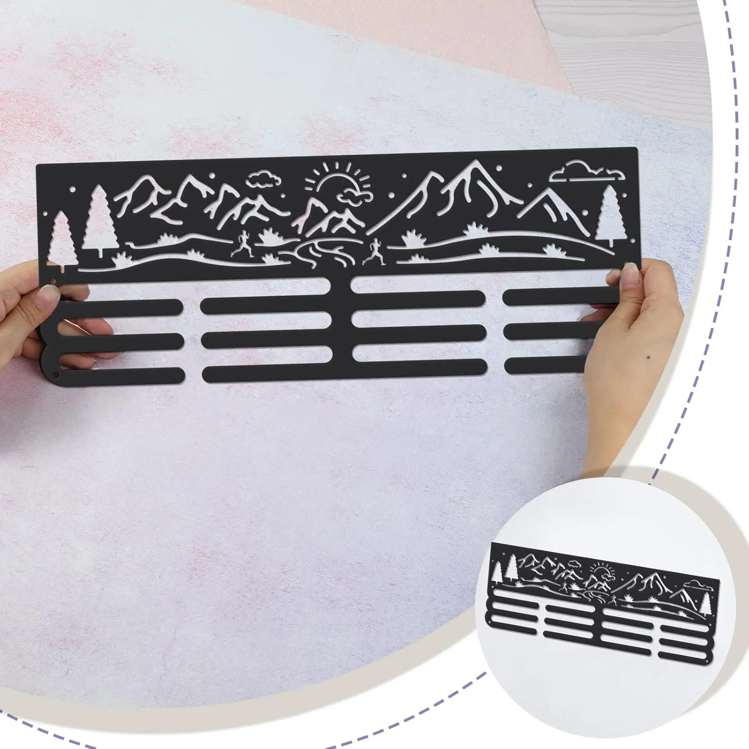 SUPERDANT Running Mountain Forest Medal Holder Sports Medal Hanger Display Black Iron Wall Mounted Hooks Competition Medals Holder Display Wall Hanging Gifts for Runners Athletes