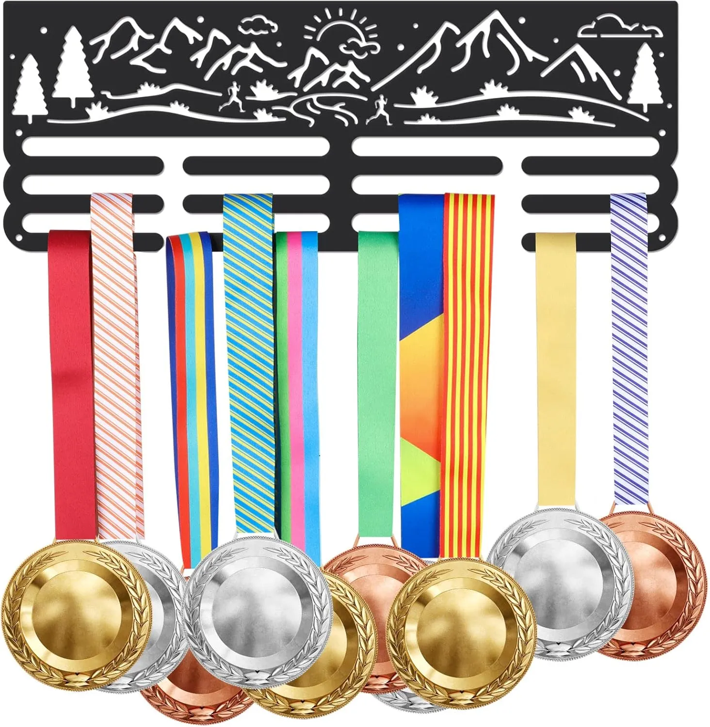 SUPERDANT Running Mountain Forest Medal Holder Sports Medal Hanger Display Black Iron Wall Mounted Hooks Competition Medals Holder Display Wall Hanging Gifts for Runners Athletes