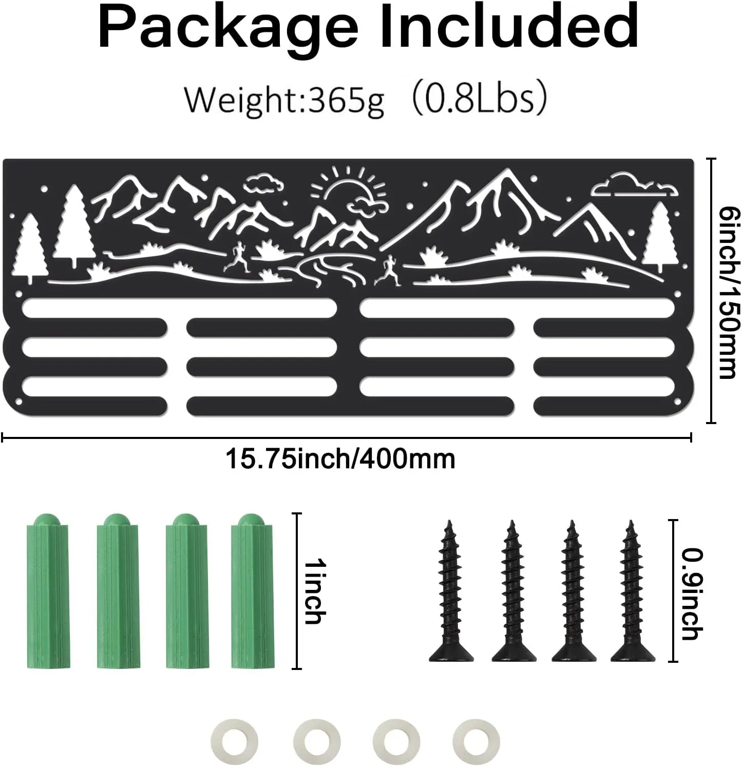 SUPERDANT Running Mountain Forest Medal Holder Sports Medal Hanger Display Black Iron Wall Mounted Hooks Competition Medals Holder Display Wall Hanging Gifts for Runners Athletes
