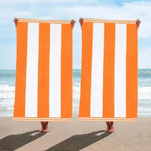 Superior Cotton Striped Beach Towels, Colorful Towels for Adult, Kid, Pool, Swimming, Sand, Travel, Large Oversized, Absorbent, Fast Drying, Bath Basics, Cabana Collection, Set of 2, Orange