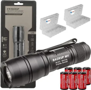 SureFire E1B-MV Backup 400 Lumen Tactical EDC Flashlight Bundle with 6 Extra Surefire CR123A Batteries and 2 Lightjunction Battery Cases