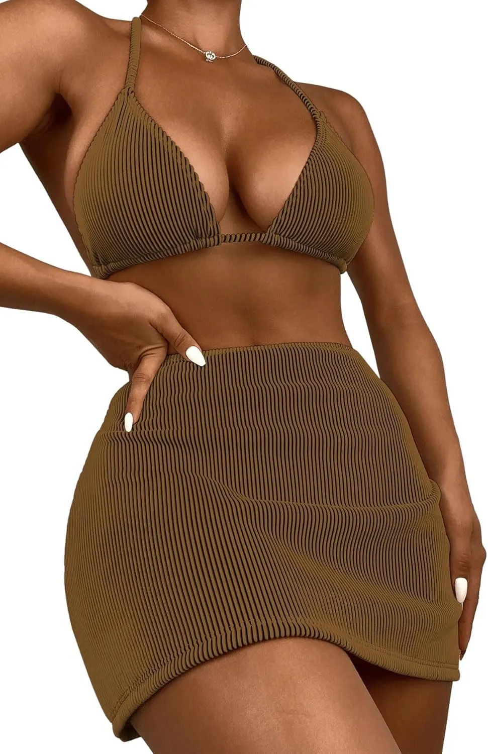 SweatyRocks Women's 3 Piece Zebra Striped Bikini Swimsuit Set & Beach Skirt Set Bathing Suit