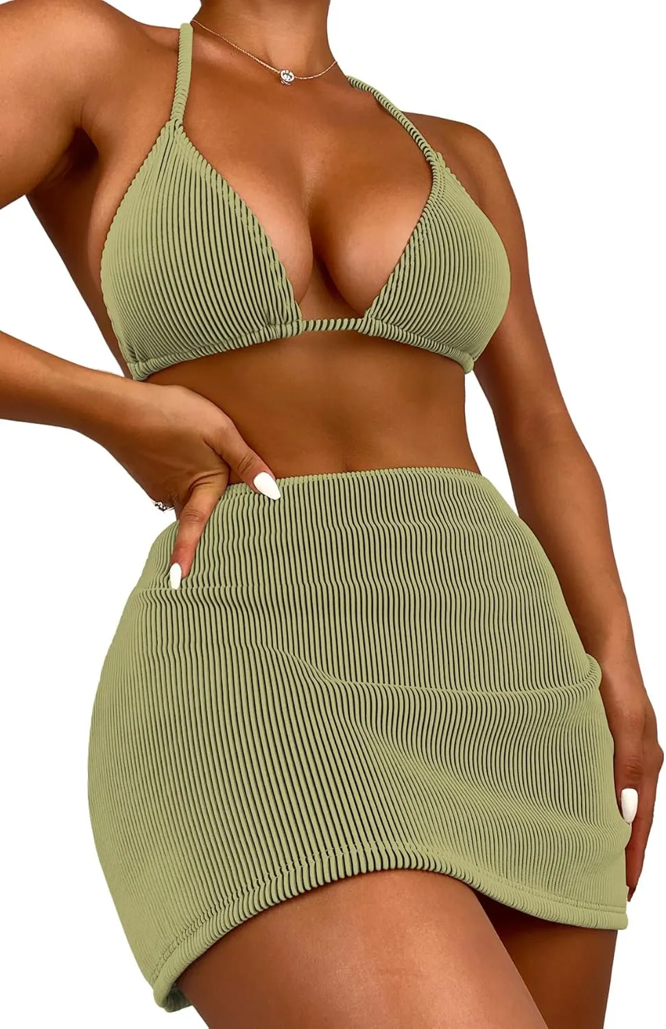 SweatyRocks Women's 3 Piece Zebra Striped Bikini Swimsuit Set & Beach Skirt Set Bathing Suit