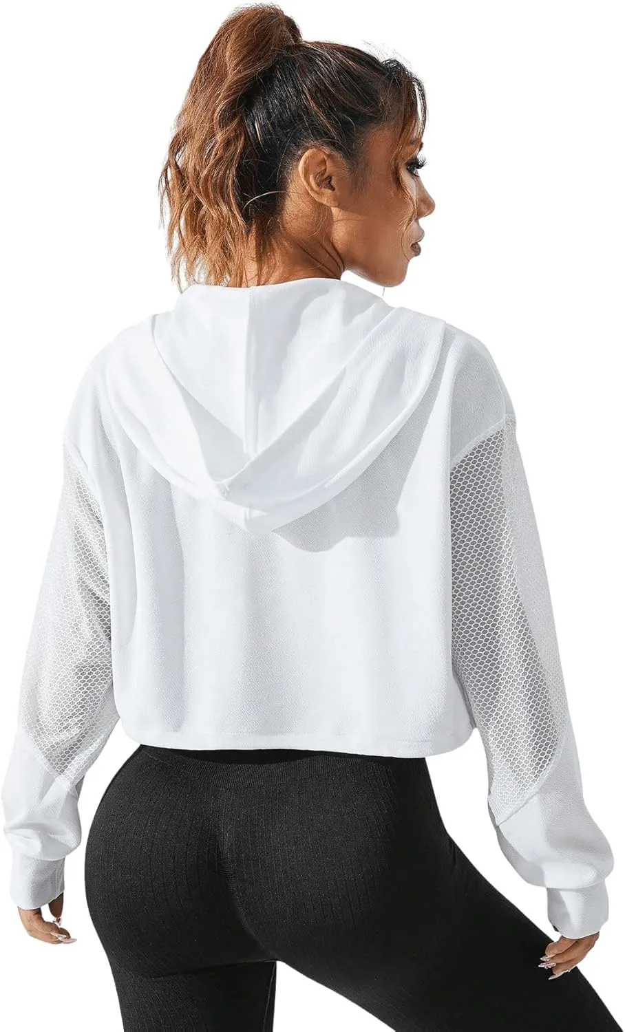 SweatyRocks Women's Activewear Long Sleeve Sheer Mesh Hooded Full Zip Sports Track Jacket