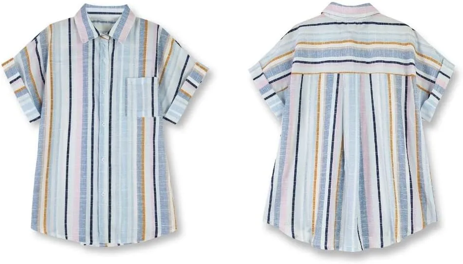 SySea Womens Short Sleeve Striped Shirts Casual Button Down V Neck Work Blouses Tops