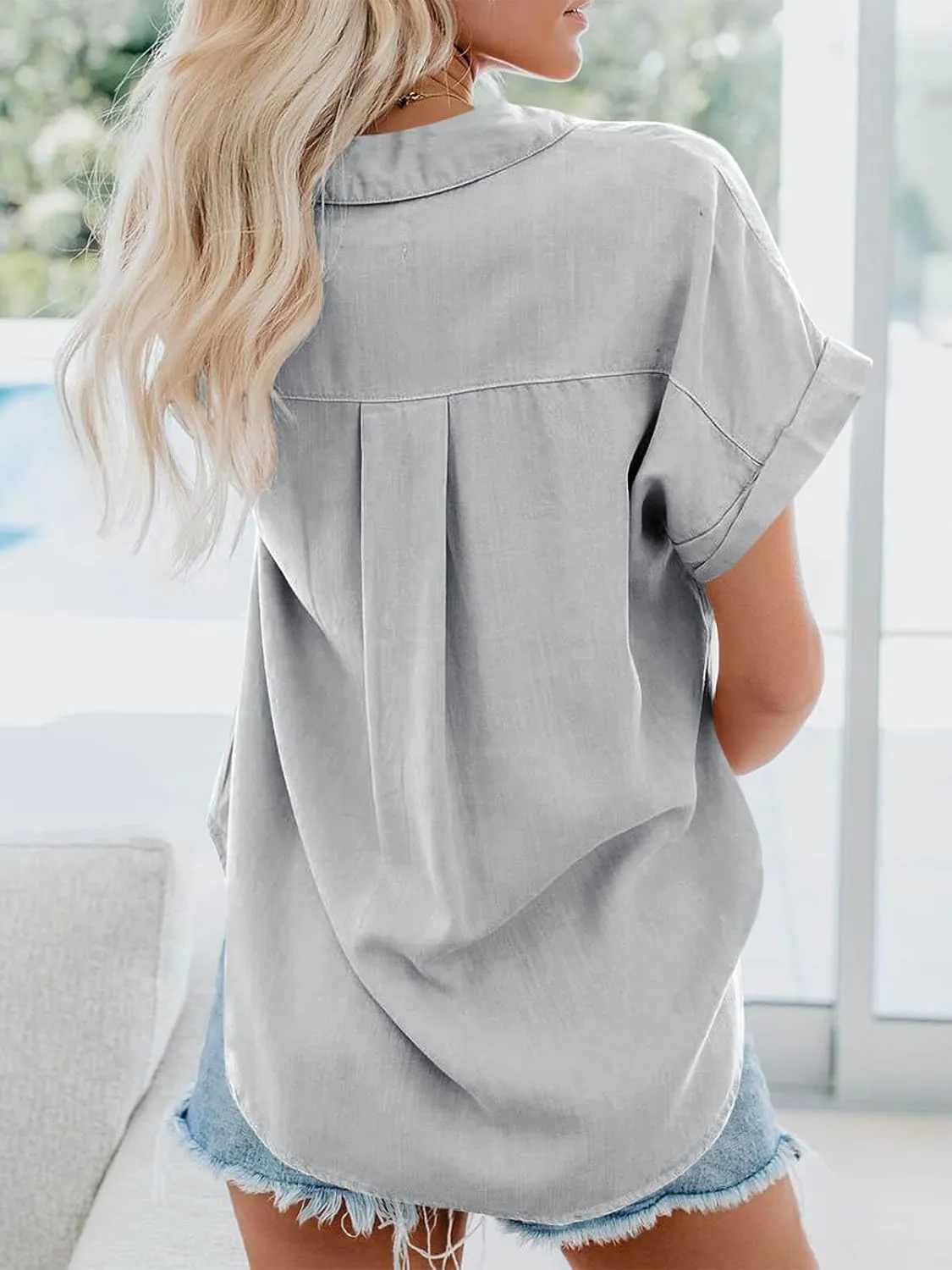SySea Womens Short Sleeve Striped Shirts Casual Button Down V Neck Work Blouses Tops