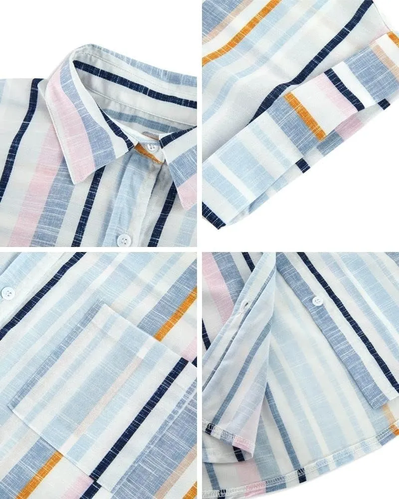 SySea Womens Short Sleeve Striped Shirts Casual Button Down V Neck Work Blouses Tops