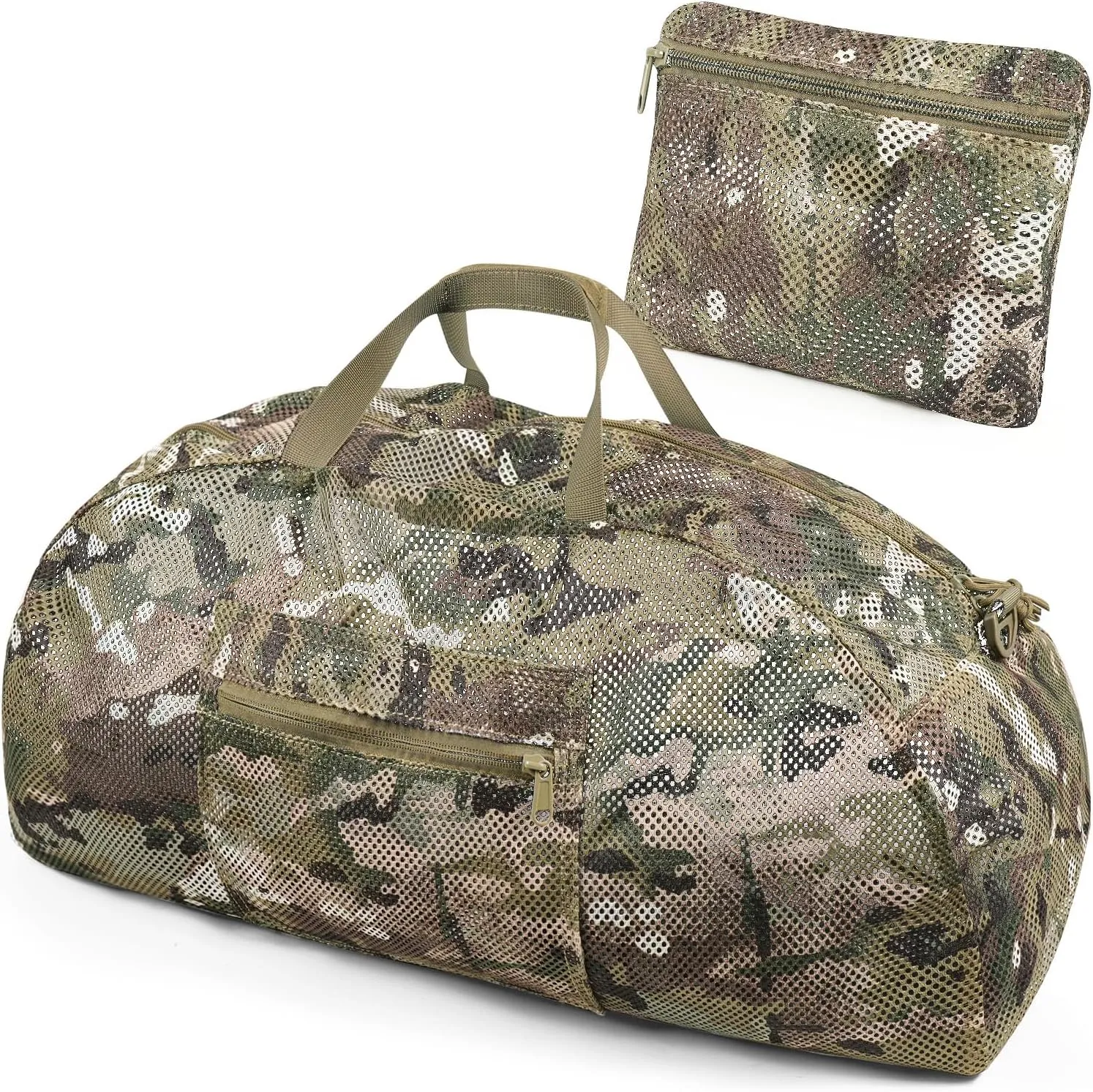 Tactical Mesh Luggage bag,50L Foldable duffel Pack,Large Capacity Range Bag For Hunting Shooting Travel Climbing Sports Gym (MC)