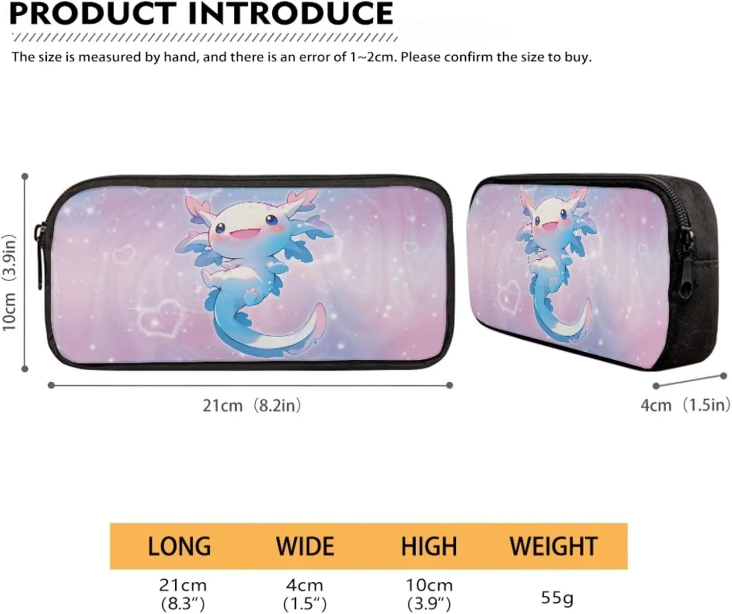 Talayituse Axolotl Heart Star Print School Bag Bookbag for Primary Junior School Student 3 PCS Backpack Set with Lunch Box Pencil Case for Teens Girls Kids