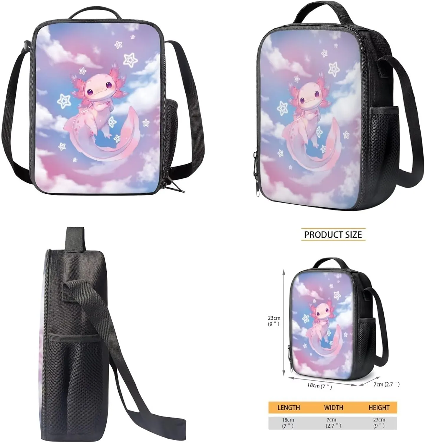 Talayituse Axolotl Star Cloud Print School Bag Backpack Elementary School Bookbag for Teens Girls with Lunch Box Pencil Case 3 In 1 Set Middle High Schoolbag Book Back Packs for Kids Back to School