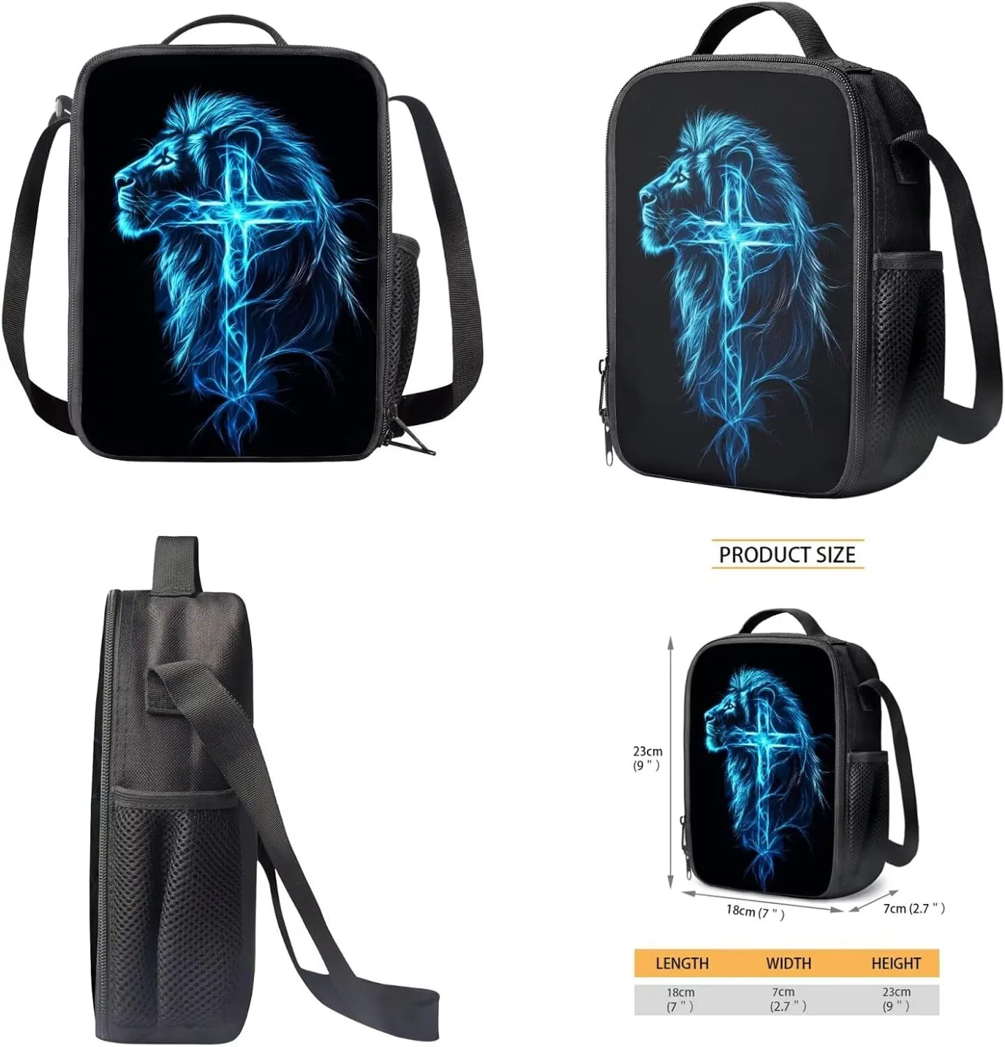 Talayituse Blue Lion Cross Lightning Print School Backpack Set of 3 for Kids Boys Teens Elementary Primary Student Book Bag with Lunch Box Pencil Case Schoolbags Back Packs Satchel for Travel Daypack