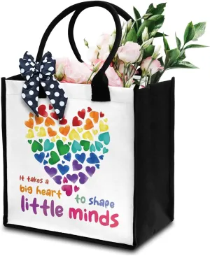Teacher Tote Bag For Women, It Take A Big Heart To Shape Little Minds Tote Bag, Colorful Appreciation Gift Canvas Bag With Ribbon, Beach Tote Bag Thank You Gifts For Women Teacher Mentor Counselor -25