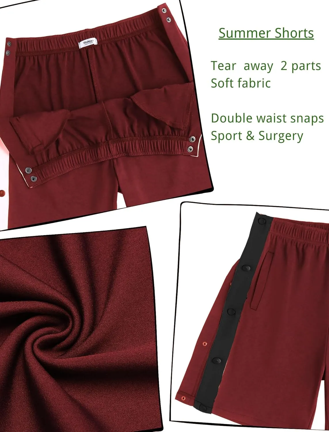 Tear Away Shorts for Men Post Surgery Adaptive Clothing Wide Leg Snap Loose Fit Shorts