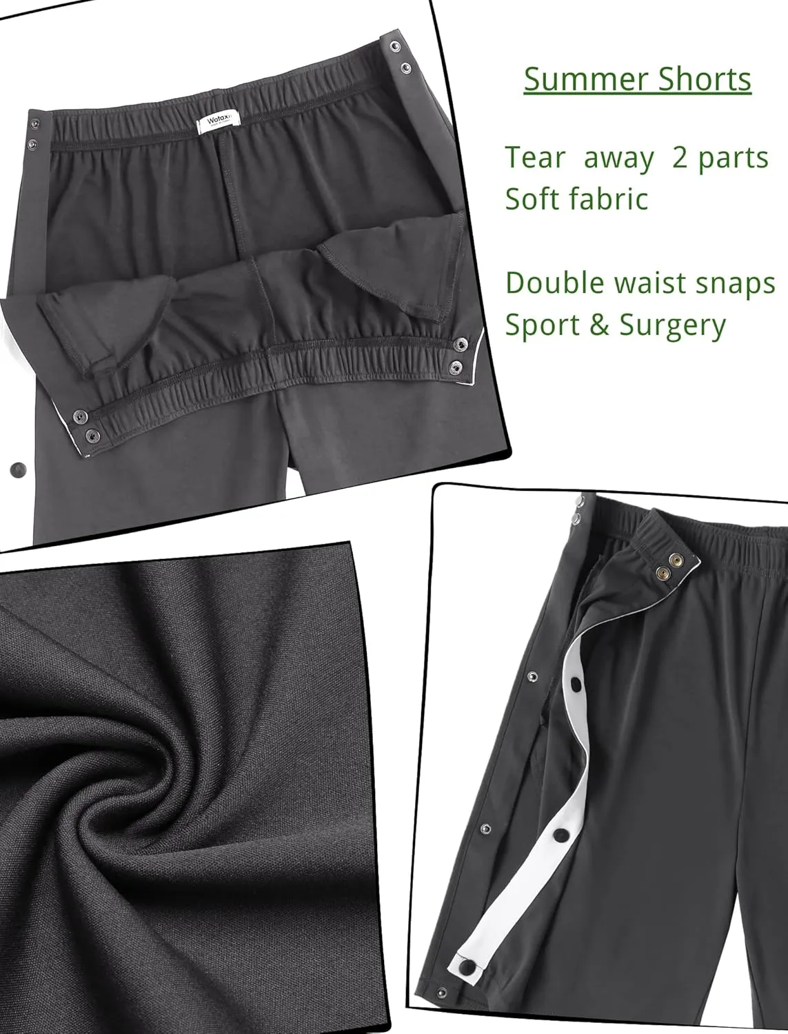 Tear Away Shorts for Men Post Surgery Adaptive Clothing Wide Leg Snap Loose Fit Shorts