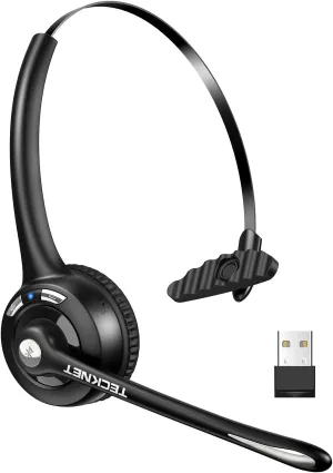 TECKNET Wireless Headset, Bluetooth Headphones with Noise Cancelling Microphone for Trucker, Hand Free Wireless Headset with Mute Mic for PC