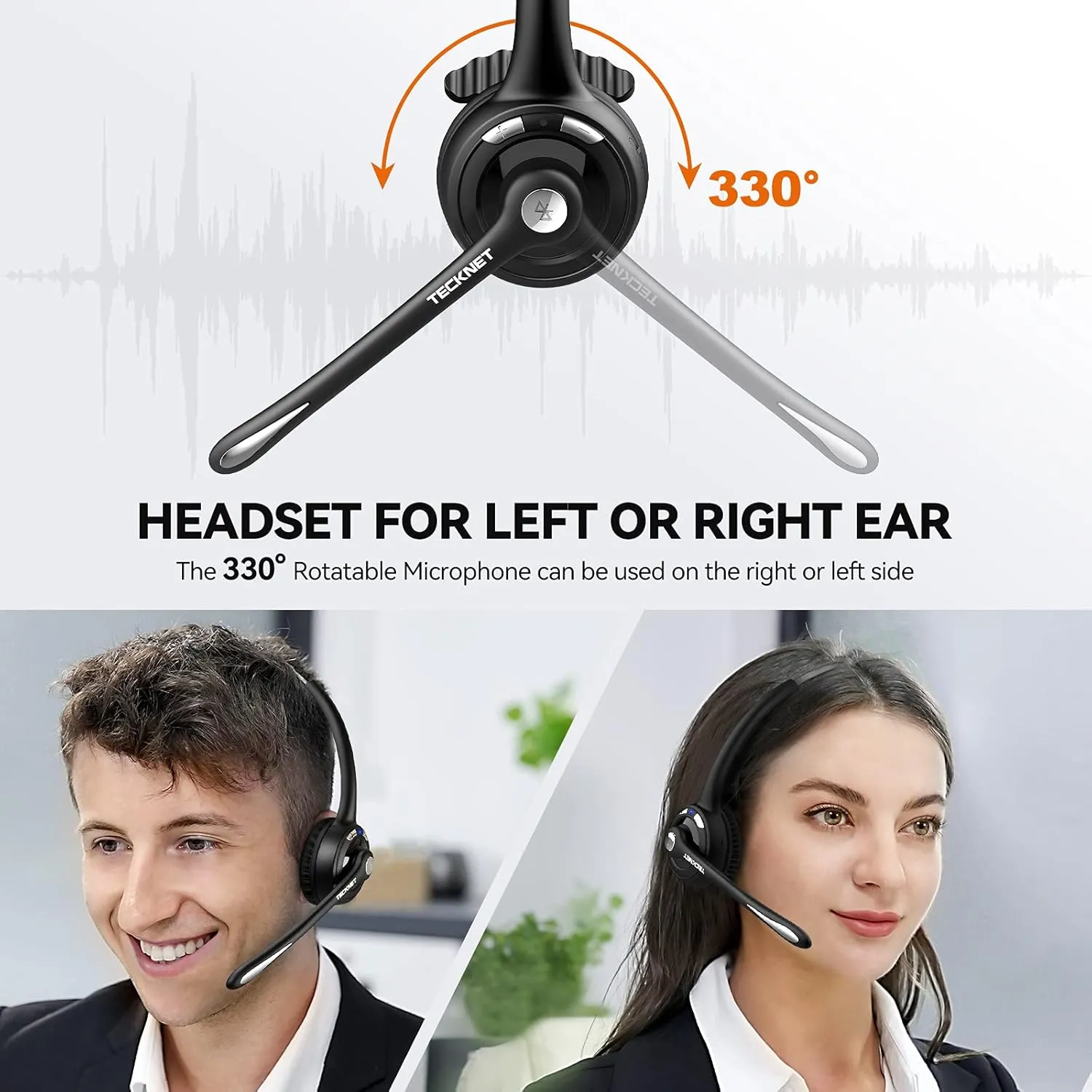 TECKNET Wireless Headset, Bluetooth Headphones with Noise Cancelling Microphone for Trucker, Hand Free Wireless Headset with Mute Mic for PC