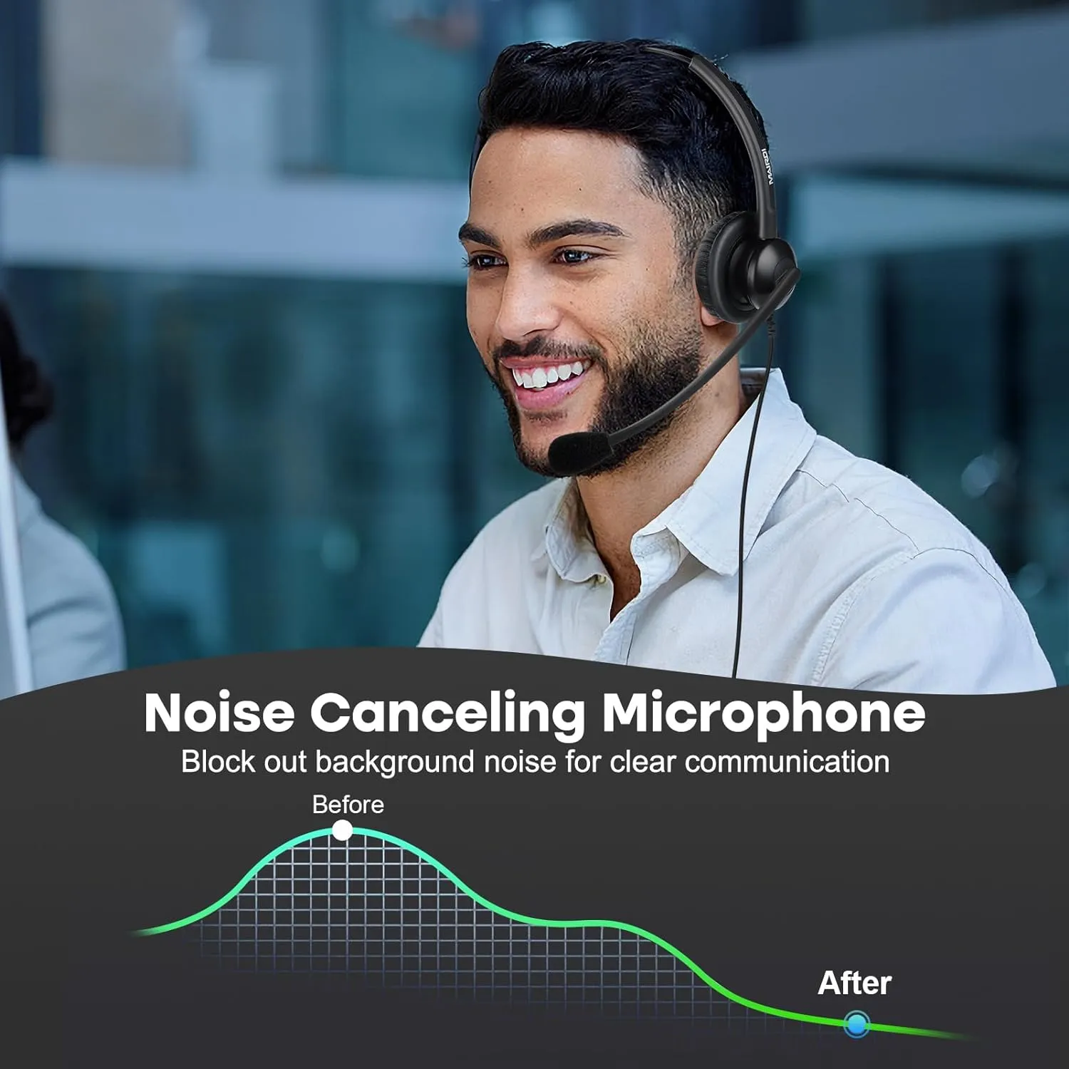 Telephone Headset with Noise Canceling Microphone, Mono Office Call Center Headset with RJ9 & 3.5mm Jack for Landline Deskphone Cell Phone PC Laptop, Work for Mitel Aastra Toshiba NEC Shoretel