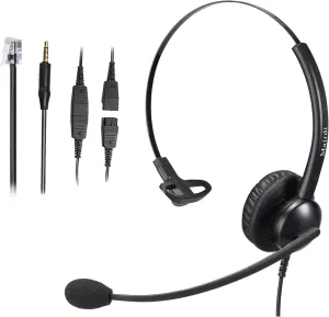 Telephone Headset with Noise Canceling Microphone, Mono Office Call Center Headset with RJ9 & 3.5mm Jack for Landline Deskphone Cell Phone PC Laptop, Work for Mitel Aastra Toshiba NEC Shoretel