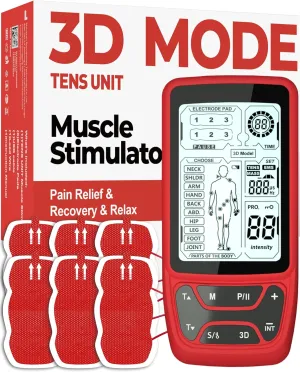 Tens Unit Muscle Stimulator Machine: Rechargeable Tens Machine for Pain Relief, Portable EMS Physical Therapy with 10 Tens Unit Electrode Pads, Powerful Electronic Pulse for Work Home Travel