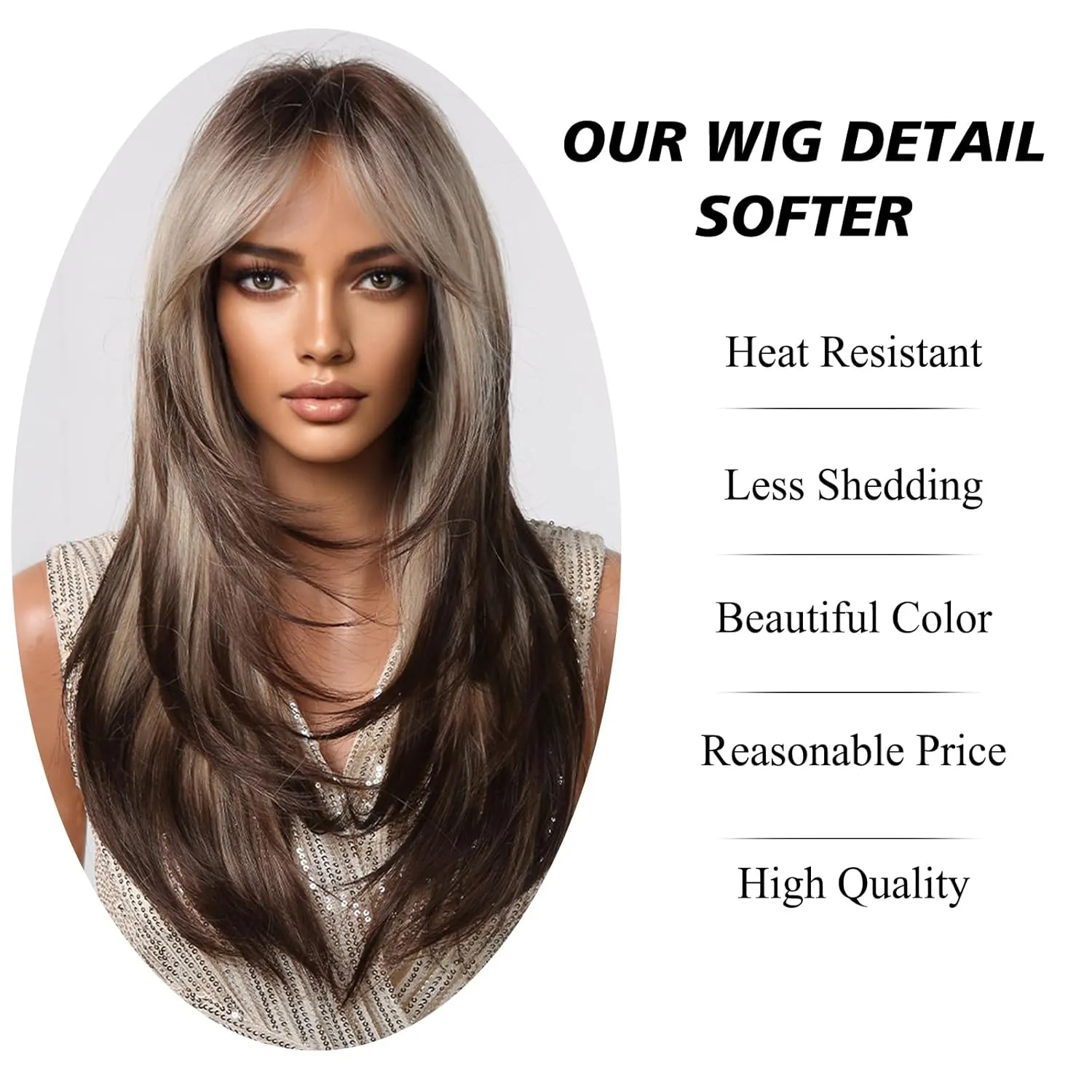 testar Blonde Brown Wigs For Women 24IN Long Blonde Straight Wigs With Curtain Bangs Cosplay Colorful Wig Synthetic Layered Wigs For Daily Party Haloween/Christmas Use