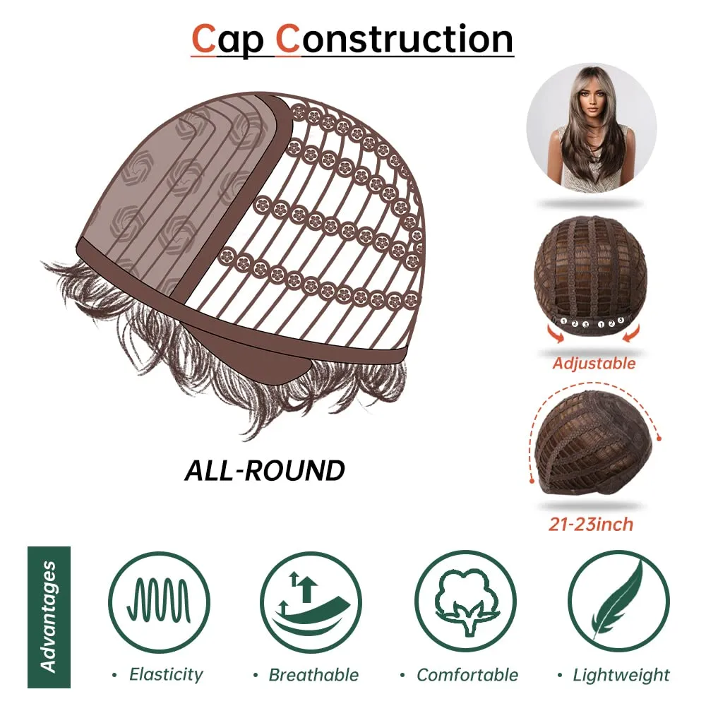 testar Blonde Brown Wigs For Women 24IN Long Blonde Straight Wigs With Curtain Bangs Cosplay Colorful Wig Synthetic Layered Wigs For Daily Party Haloween/Christmas Use