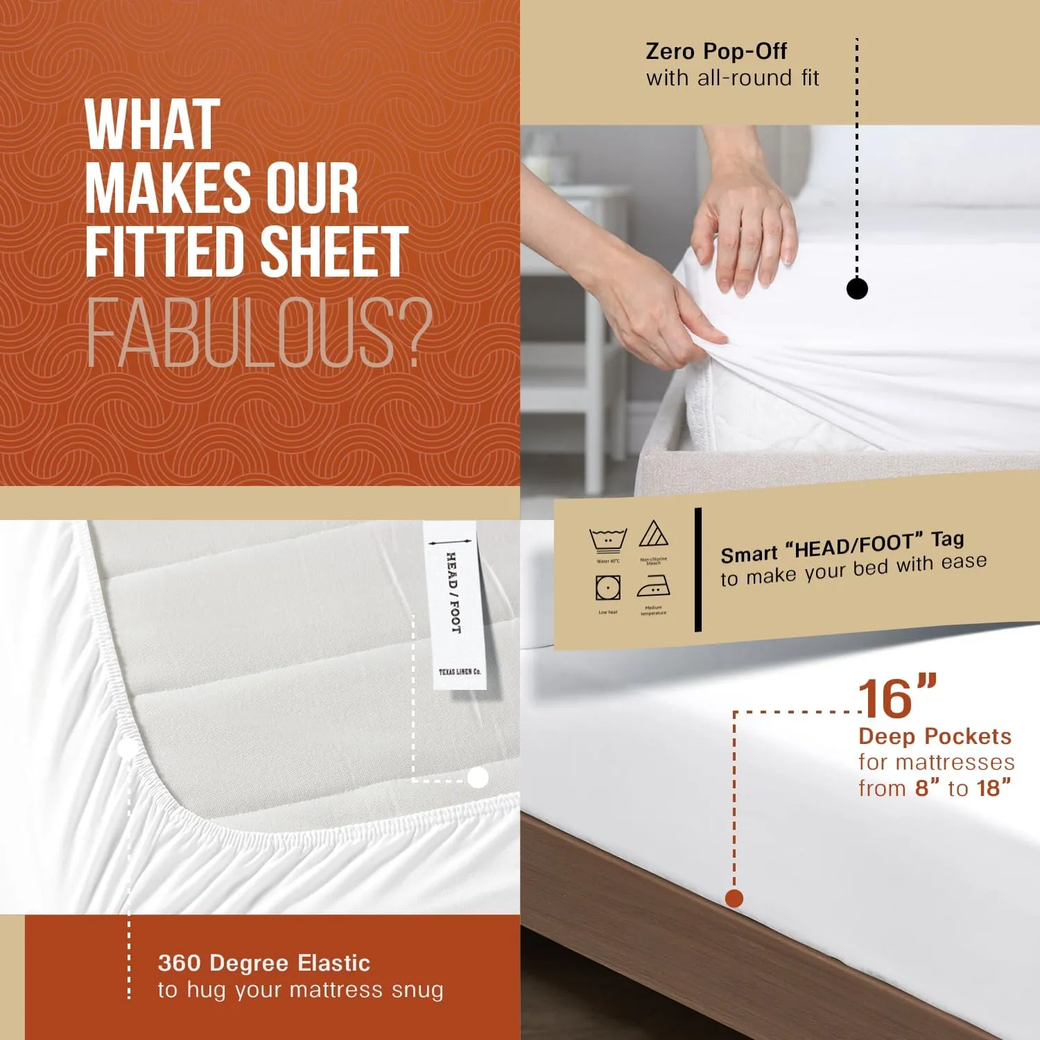 TEXAS LINEN CO. 100% Egyptian Cotton Sheets, 600 Thread Count 4 PC Queen Size Sheet Set, Soft, Cooling, High Thread Count Sateen, Extra Long Staple Luxury Bedding, 16 in Deep Pocket - Ivory