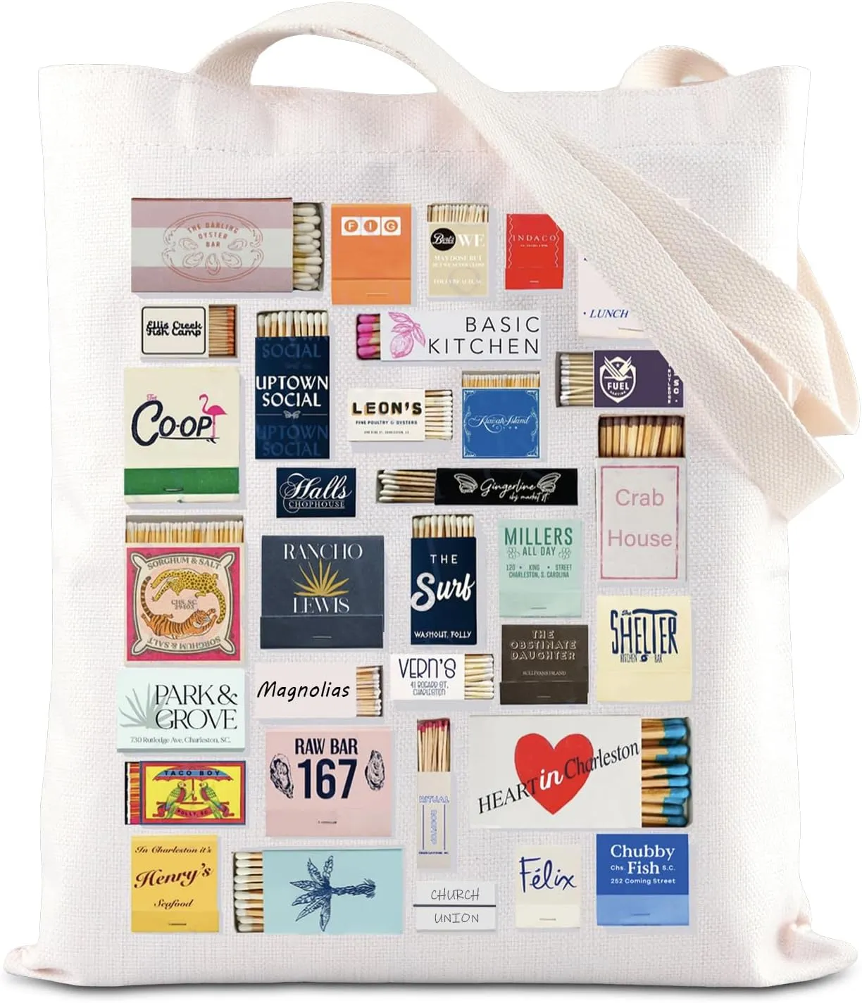 TGBJE Charleston Gift Charleston Matchbox Tote Bag Charleston South Carolina Travel Gift Charleston Restaurant Handle Bag