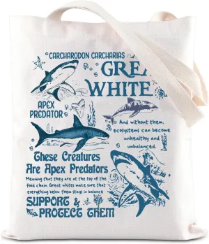 TGBJE White Shark Tote Bag Ocean Animal Lover Gift White Sharks Biology Shoulder Shopping Bag Marine Biology Gift