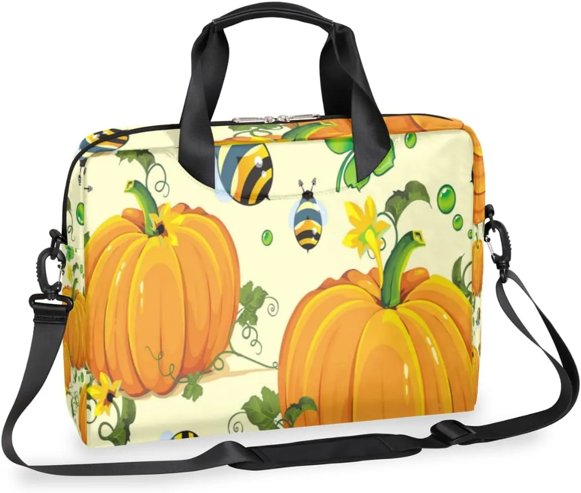 Thanksgiving Pumpkin Honeybee Laptop Bag 16 Inch with Shoulder Straps & Handle Water-Resistant Durable Messenger Bag for Men Women Business Office Travel Gifts