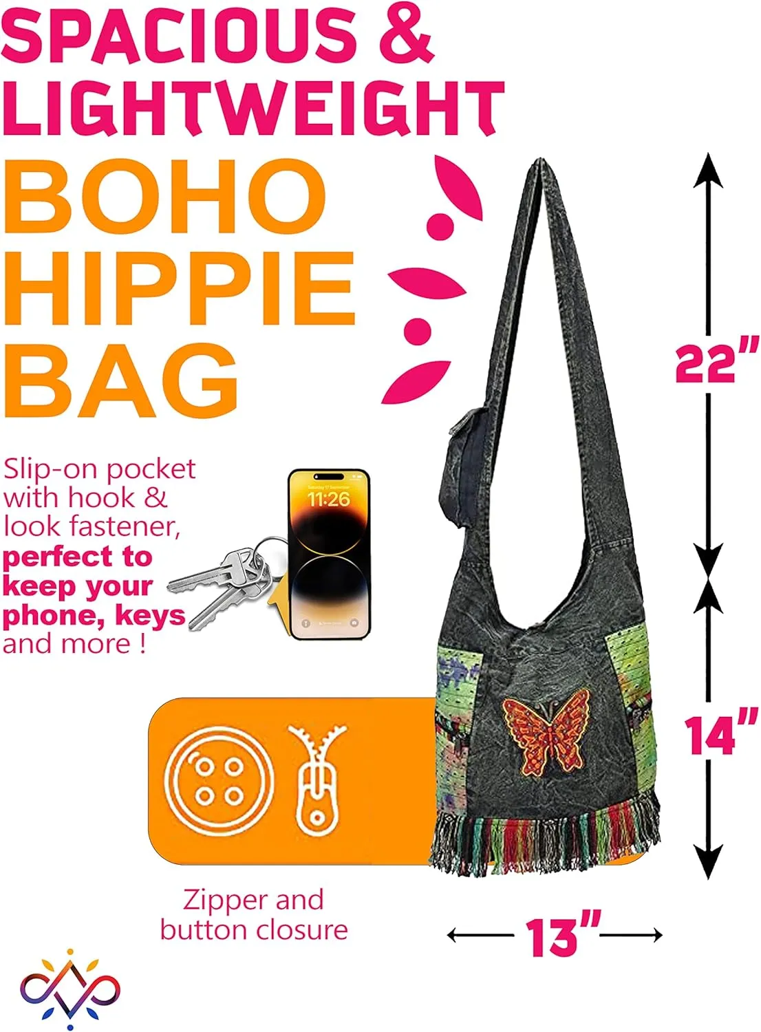 THE COLLECTION ROYAL Hobo Crossbody Bags for Women, Boho Purse, Boho Bag | Hippie Bag, Indie Tote Bag, Cloth Purse for Women
