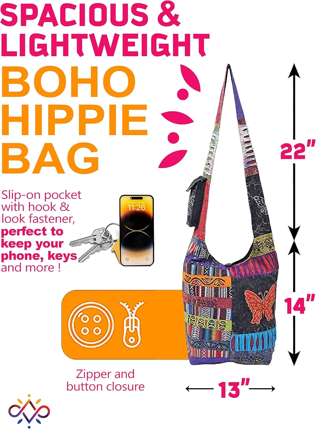 THE COLLECTION ROYAL Hobo Crossbody Bags for Women, Boho Purse, Boho Bag | Hippie Bag, Indie Tote Bag, Cloth Purse for Women