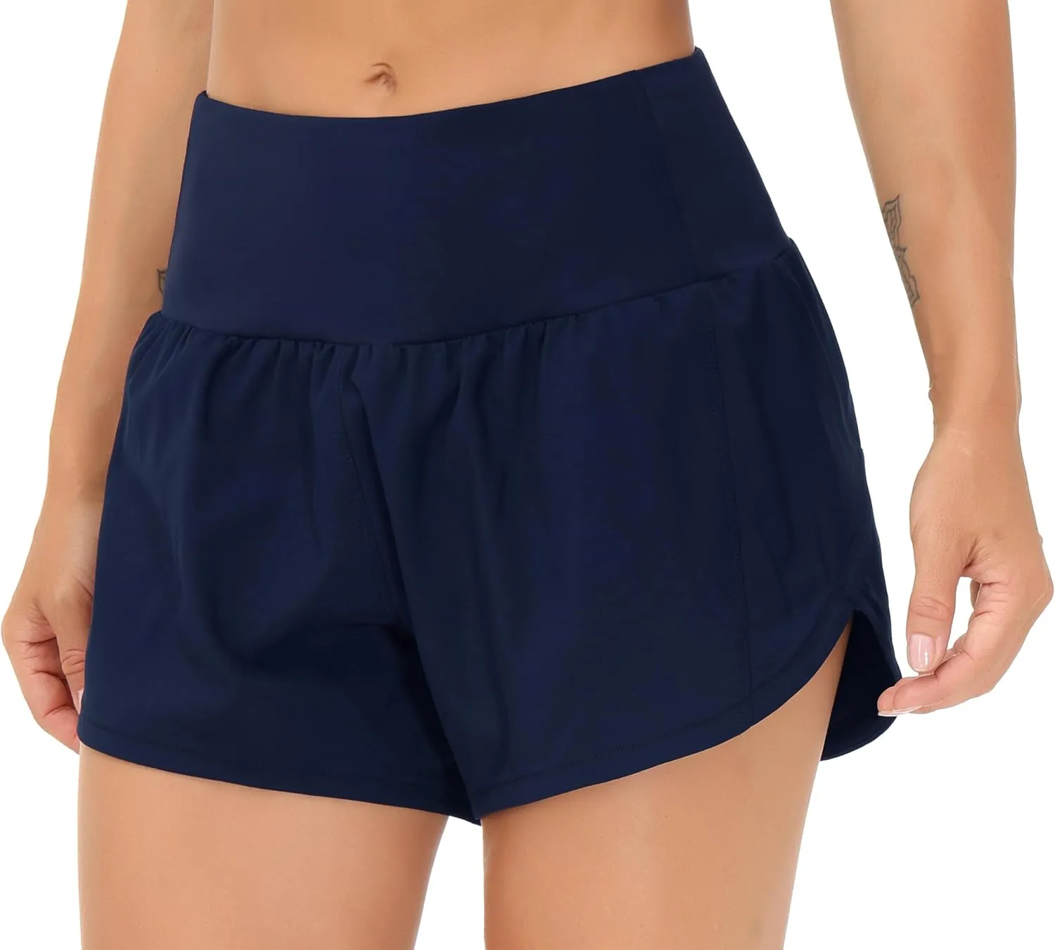 THE GYM PEOPLE Womens High Waisted Running Shorts Quick Dry Athletic Workout Shorts with Mesh Liner Zipper Pockets
