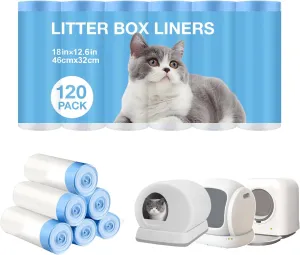 Thicken Cat Litter Bags 120 Pack, cat litter box liners, Leakproof Poop Bags & Waste Bags - Ultimate Odor Control and Leakproof Design,6 Rolls Drawstring Trash Bags for Automatic Litte(18x12.6 inches）