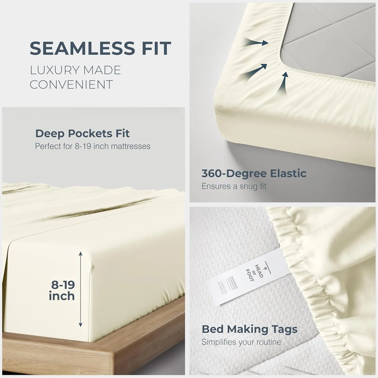 THREAD SPREAD 100% Egyptian Cotton King Size Sheets Set - Luxury 1500 Thread Count Egyptian Cotton Sheets King Size, 17" Deep Pocket, Soft, Cooling Sateen Weave Hotel Quality Bedding Set - Ivory