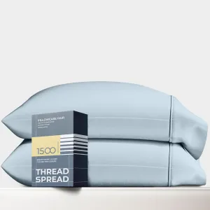 Thread Spread 100% Egyptian Cotton Pillow Cases King Size Set of 2 - Luxury 1500 Thread Count Sateen Light Blue Pillow Covers, Soft & Breathable Extra Long Staple Pillowcases, Fits King Size Pillows
