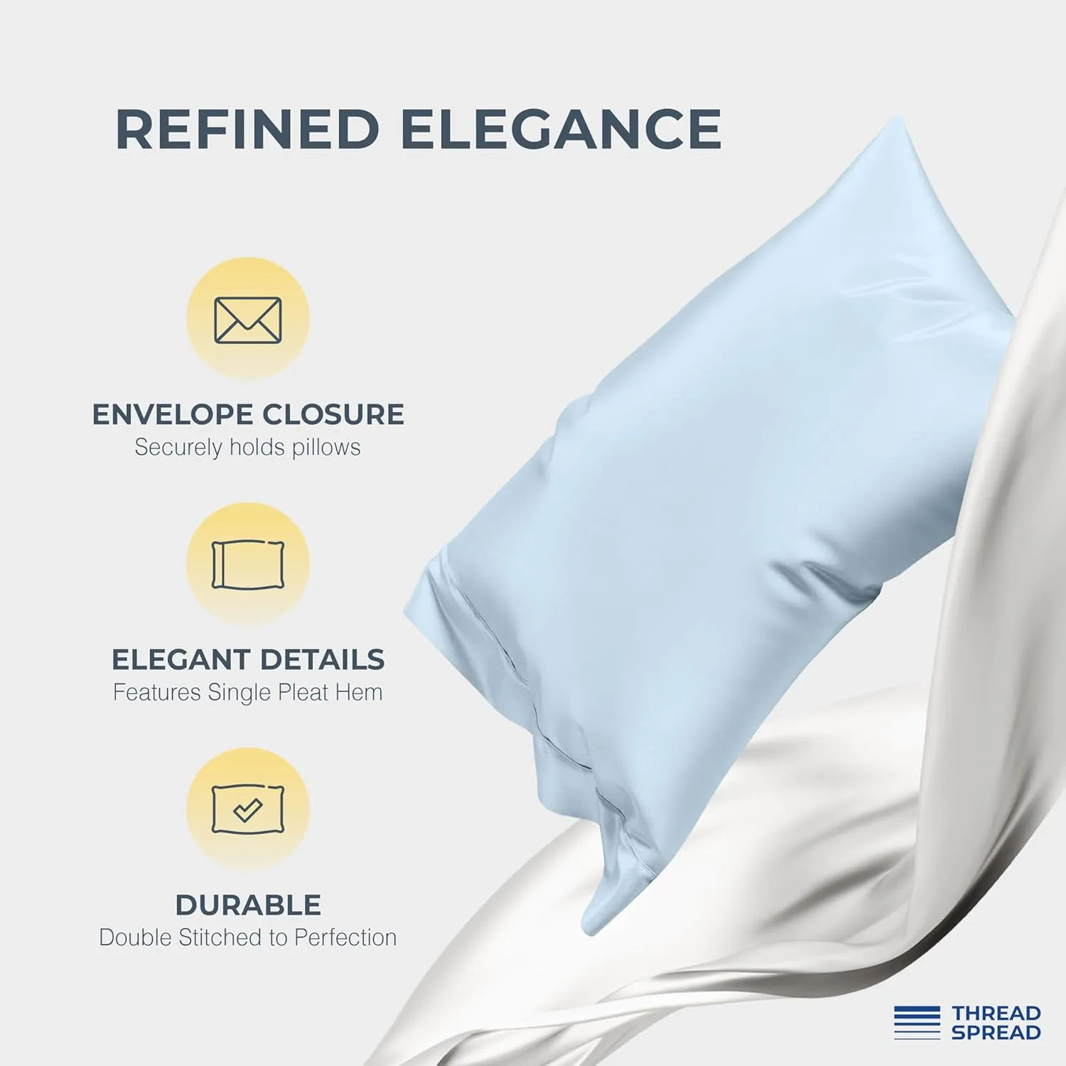 Thread Spread 100% Egyptian Cotton Pillow Cases King Size Set of 2 - Luxury 1500 Thread Count Sateen Light Blue Pillow Covers, Soft & Breathable Extra Long Staple Pillowcases, Fits King Size Pillows