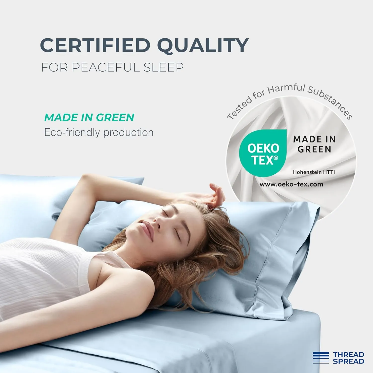 Thread Spread 100% Egyptian Cotton Pillow Cases King Size Set of 2 - Luxury 1500 Thread Count Sateen Light Blue Pillow Covers, Soft & Breathable Extra Long Staple Pillowcases, Fits King Size Pillows