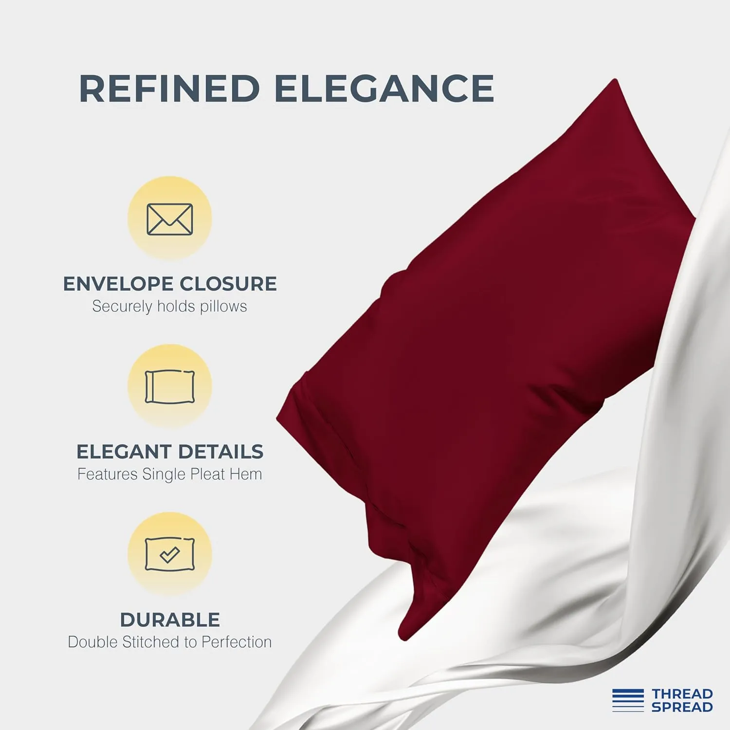Thread Spread 100% Egyptian Cotton Pillow Cases King Size Set of 2 - Luxury 1500 Thread Count Sateen Weave Burgundy Pillow Covers, Silky Soft Extra Long Staple Pillowcases, Fits King Size Pillows